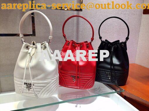 Replica Prada Leather Diagrammed Bucket bag 1bh038 Red 2