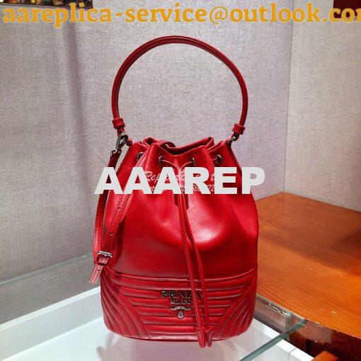 Replica Prada Leather Diagrammed Bucket bag 1bh038 Red 3