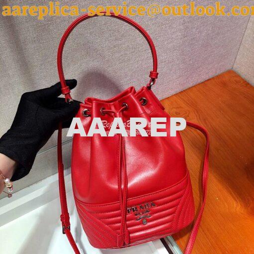 Replica Prada Leather Diagrammed Bucket bag 1bh038 Red 4