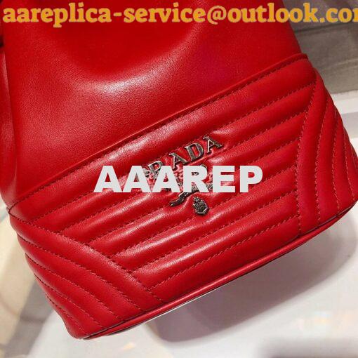 Replica Prada Leather Diagrammed Bucket bag 1bh038 Red 5