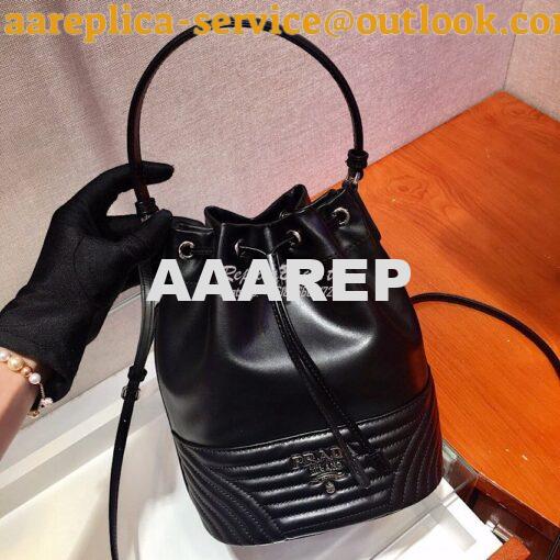 Replica Prada Leather Diagrammed Bucket bag 1bh038 Black 2
