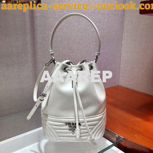 Replica Prada Leather Diagrammed Bucket bag 1bh038 White 2
