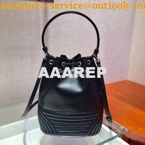 Replica Prada Leather Diagrammed Bucket bag 1bh038 Black 8