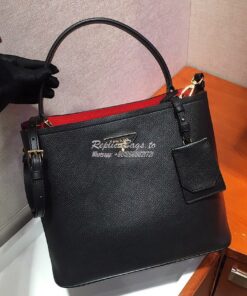 Replica Prada Panier Saffiano Leather Bag 1BA211 Black 2