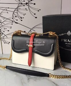 Replica Prada Belle Leather Shoulder Bag 1BD188 White 2