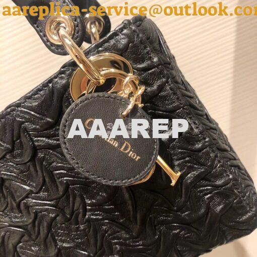 Replica Dior Mini Black Lady Dior Wavy Shiny Crinkled Lambskin Bag  M0 5