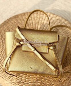 Replica Celine Nano Belt Bag in Gold Laminated Grained Calfskin 185003