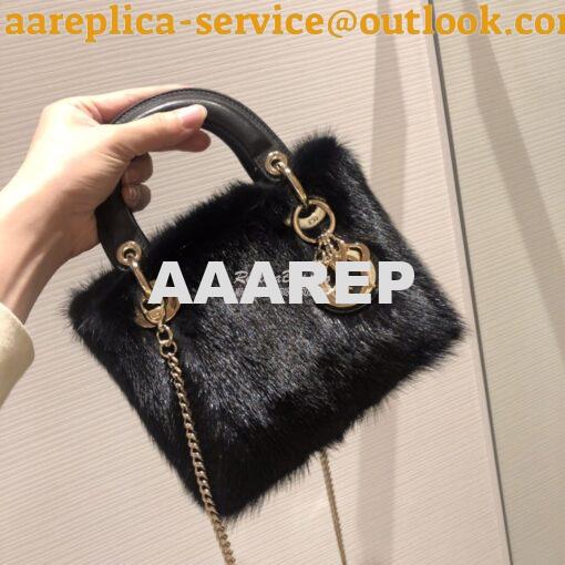 Replica Dior Lady Dior Mink Fur Bag in Lambskin M5050S Black 2