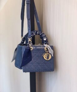 Replica Dior Small Lady Dior Patent Calfskin Bag Denim Blue