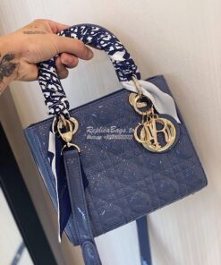 Replica Dior Small Lady Dior Patent Calfskin Bag Denim Blue 2