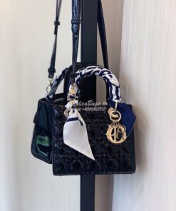 Replica Dior Small Lady Dior Patent Calfskin Bag Black