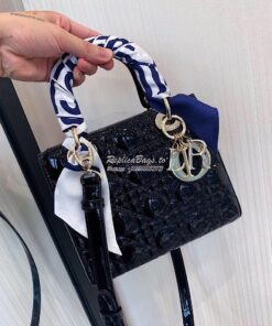 Replica Dior Small Lady Dior Patent Calfskin Bag Black 2
