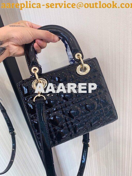 Replica Dior Small Lady Dior Patent Calfskin Bag Black 6