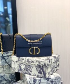 Replica Dior 30 Montaigne Grained Calfskin Bag with Chain M9208 Blue