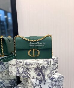 Replica Dior 30 Montaigne Grained Calfskin Bag with Chain M9208 Green
