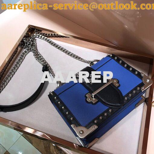 Replica Prada Cahier Studded Leather Bag 1BD045 Blue 4