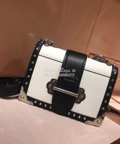 Replica Prada Cahier Studded Leather Bag 1BD045 White 2