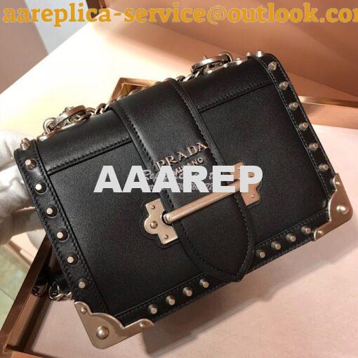 Replica Prada Cahier Studded Leather Bag 1BD045 Black