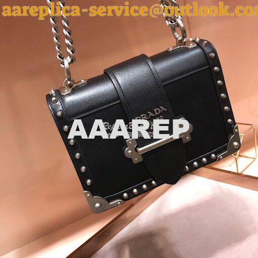 Replica Prada Cahier Studded Leather Bag 1BD045 Black 2
