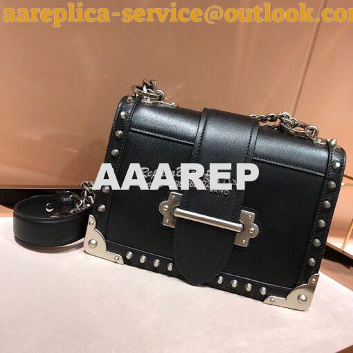 Replica Prada Cahier Studded Leather Bag 1BD045 Black 3