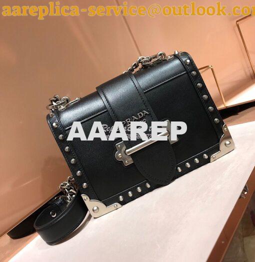 Replica Prada Cahier Studded Leather Bag 1BD045 Black 4