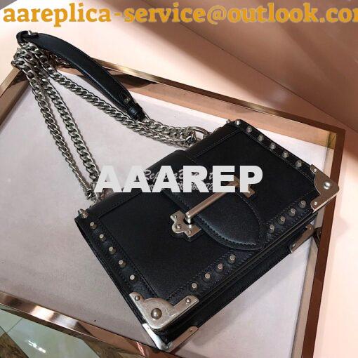 Replica Prada Cahier Studded Leather Bag 1BD045 Black 5