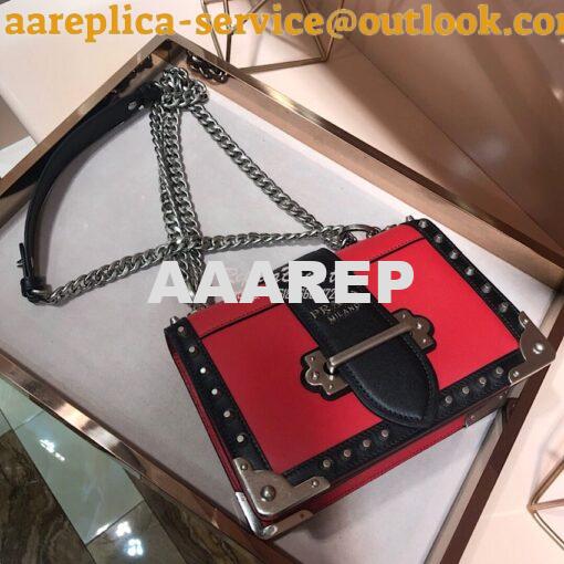 Replica Prada Cahier Studded Leather Bag 1BD045 Red 4