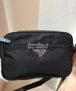 Replica Prada Black Nylon shoulder bag 1BC167 with Blue 2