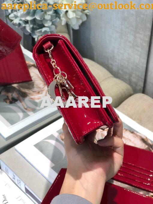 Replica Lady Dior Clutch With Chain in Patent Calfskin S0204 Cherry Re 5