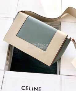 Replica Celine Medium Frame Bag in beige/medium green Shiny Smooth Cal
