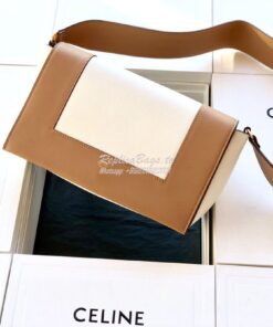 Replica Celine Medium Frame Bag in dark brown/white Shiny Smooth Calfs