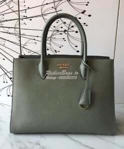 Replica Prada Bibliothèque Saffiano Leather Bag 1BA153 Grey 2