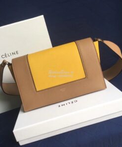 Replica Celine Medium Frame Bag in Tan/ Sunflower Shiny Smooth Calfski 2
