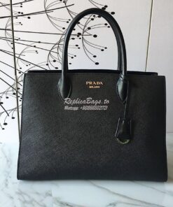 Replica Prada Bibliothèque Saffiano Leather Bag 1BA153 Black 2