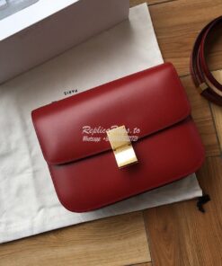 Replica Celine Classic Box Bag in Smooth Calfskin Claret Red