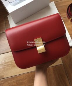Replica Celine Classic Box Bag in Smooth Calfskin Claret Red 2