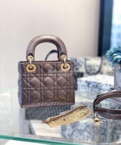 Replica Christian Dior Lady Dior Grained Metallic Bronze Bag 2