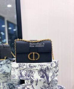 Replica Dior 30 Montaigne Grained Calfskin Bag with Chain M9208 Black