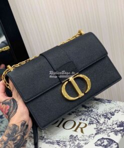 Replica Dior 30 Montaigne Grained Calfskin Bag with Chain M9208 Black 2