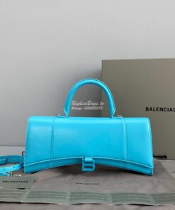 Replica Balenciaga Hourglass Stretched Top Handle Bag in Azur Shiny Bo