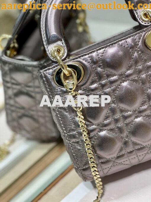 Replica Christian Dior Lady Dior Quilted in Metallic Lambskin Leather 5