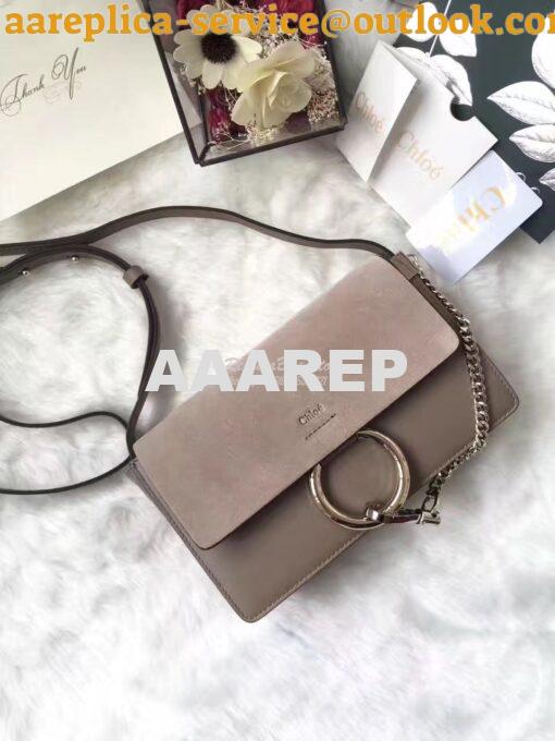 Replica Chloe Faye Small shoulder bag in Suede and Smooth Calfskin Gre 4