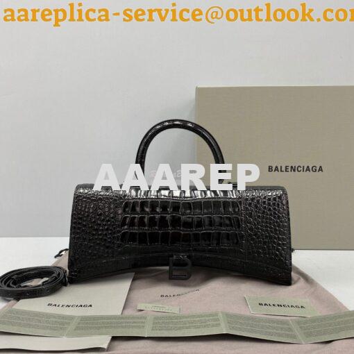 Replica Balenciaga Hourglass Stretched Top Handle Bag in Black Shiny C