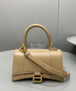 Replica Balenciaga Hourglass Top Handle Bag In Mink Shiny Box Calfskin