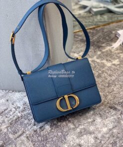 Replica Dior 30 Montaigne Grained Calfskin Bag in Denim Blue