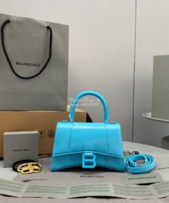 Replica Balenciaga Hourglass Top Handle Bag In Azur Shiny Box Calfskin
