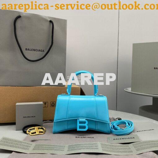 Replica Balenciaga Hourglass Top Handle Bag In Azur Shiny Box Calfskin