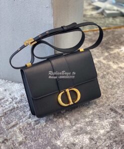 Replica Dior 30 Montaigne Grained Calfskin Bag in Black 2