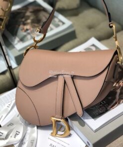 Replica Dior Saddle Bag in Grained Calfskin Nude Pink