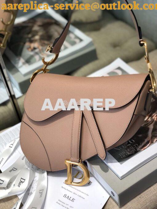 Replica Dior Saddle Bag in Grained Calfskin Nude Pink